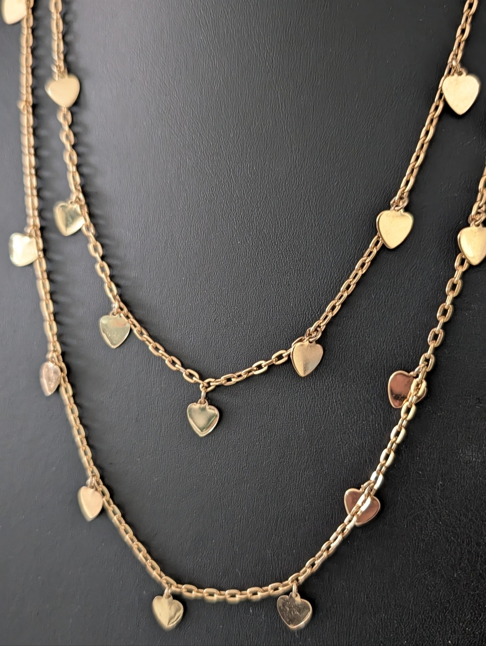 Gold Tone Floating Hearts Charm Necklace
